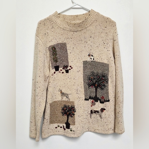 TanJay Sweaters - Tanjay Vintage Sz M Cozy Cream Sweater Artistic Novelty Embroidered Design
